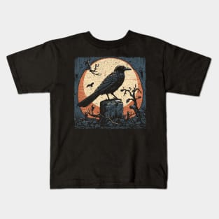 Woodcut Crow Kids T-Shirt